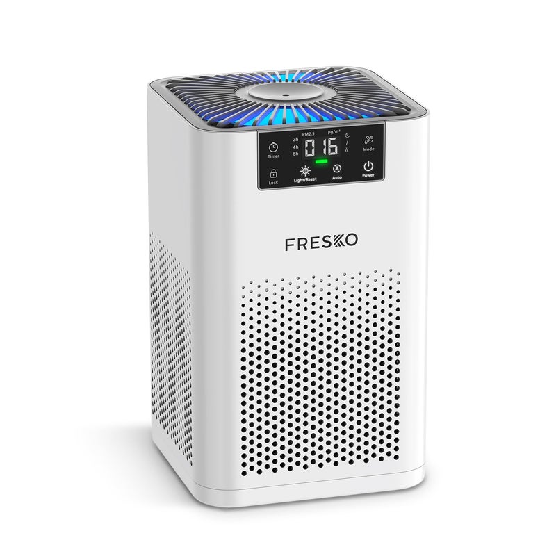 FRESKO Small Air Purifier for Home, HEPA Air Purifiers for Pet Hair, Odors, Quiet Air Cleaner with Aromatherapy for Bedroom & Office, Real-Time PM 2.5 Display, 22dB Sleep Mode, 360Â°Airflow, White - Image 1