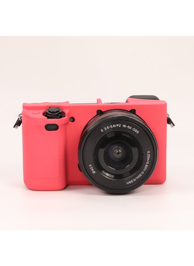 ماركة غير محددة - جراب سيليكون لكاميرا واحدة صغيرة لهاتف Sony A6300 A6400 A6100 جراب واقٍ للتصوير الفوتوغرافي وحقيبة ناعمة - اللون: A6100/a6300/a6400 كم مطاطي باللون الأحمر الوردي - Image 1