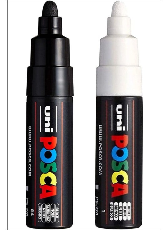 Uni-posca - قلم ماركر Pc-7m (7مم) أسود وأبيض - Image 1