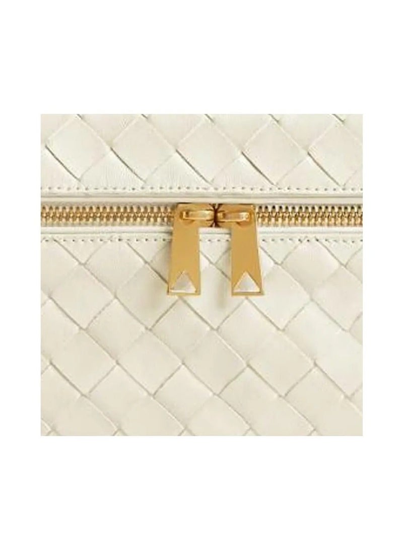 BOTTEGA Woven Leather Mini Box Bag - Cream White Design, Double-Zip Closure, Convertible Strap, Compact Handbag for Daily & Elegant Occasions - Image 5