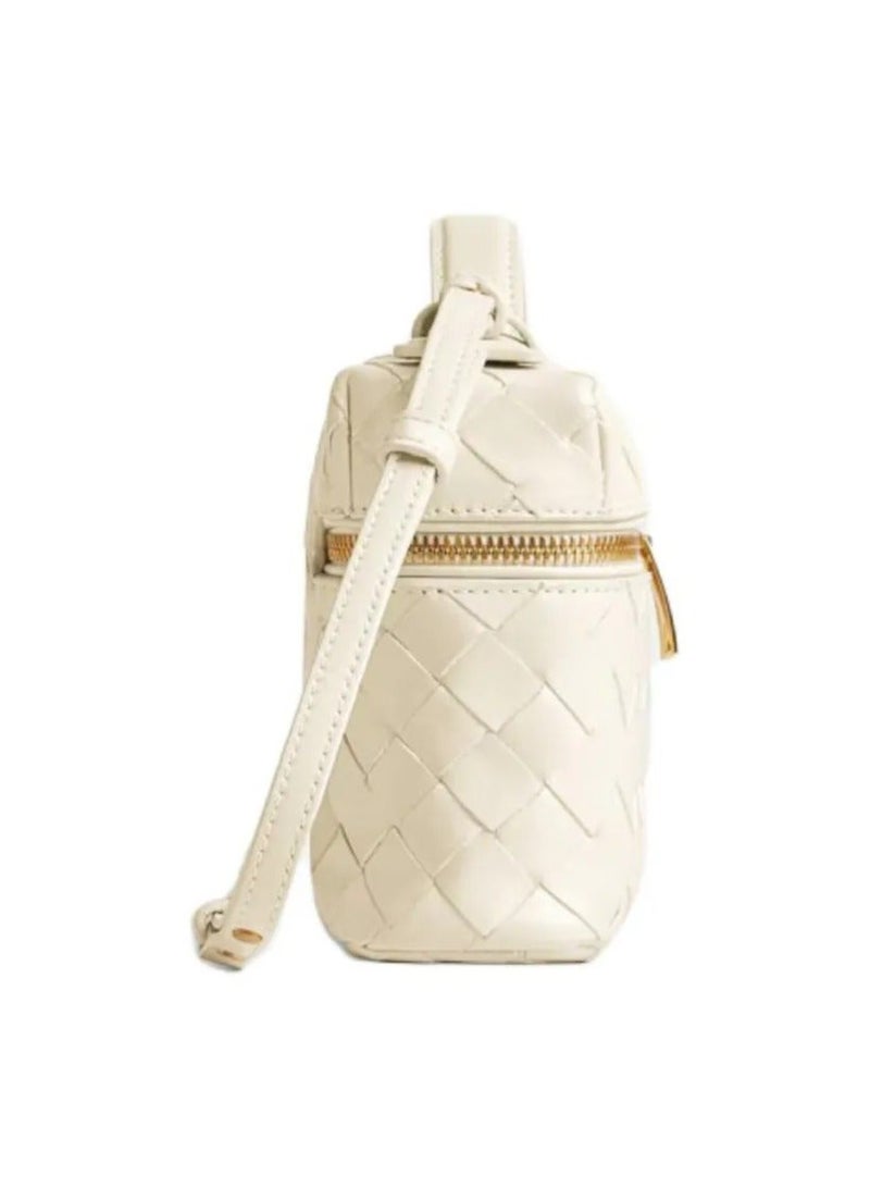 BOTTEGA Woven Leather Mini Box Bag - Cream White Design, Double-Zip Closure, Convertible Strap, Compact Handbag for Daily & Elegant Occasions - Image 2