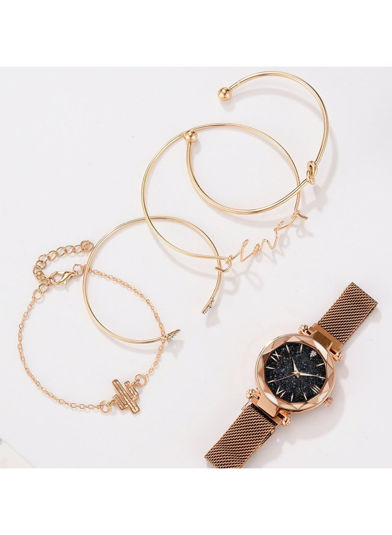 PULUZ Womens Watch Gifts Set with 4 pcs Bracelet for Lady Female Girls Minimalist Slim Thin Casual Dress Analog Quartz Wrist Watches - Image 4