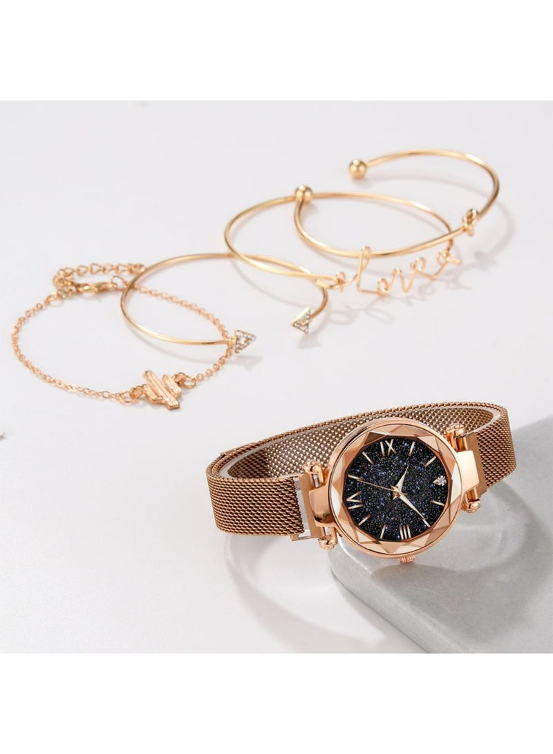 PULUZ Womens Watch Gifts Set with 4 pcs Bracelet for Lady Female Girls Minimalist Slim Thin Casual Dress Analog Quartz Wrist Watches - Image 5