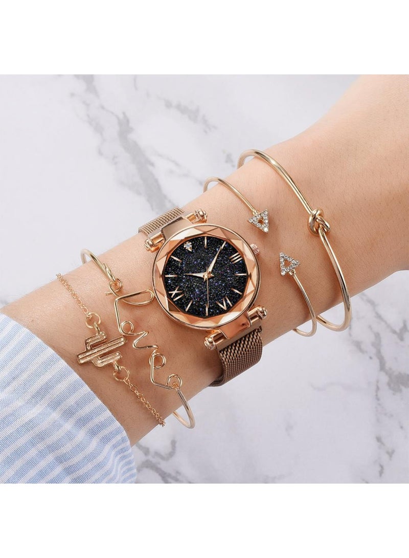 PULUZ Womens Watch Gifts Set with 4 pcs Bracelet for Lady Female Girls Minimalist Slim Thin Casual Dress Analog Quartz Wrist Watches - Image 1