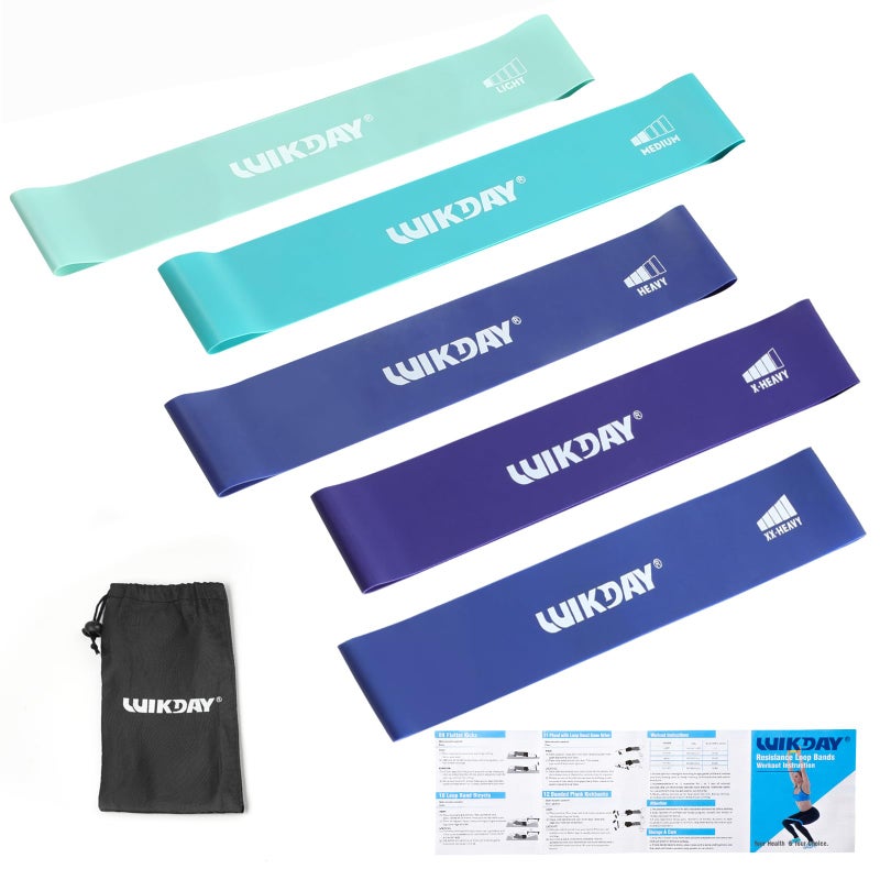 WIKDAY Resistance Bands for Working Out Exercise Loop Bands Workout Bands Set for Men Women Body Stretching, Training, Home Workout, Physical Therapy, Booty Legs, Set of 5 (Blue) - Image 1