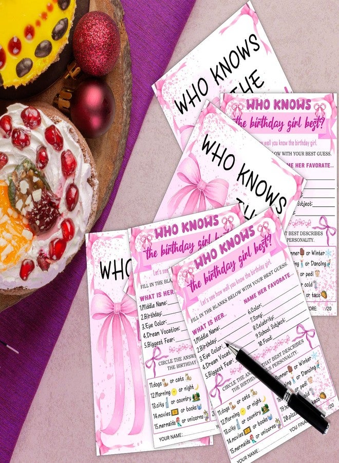 SHLINCO Who Knows The Birthday Best - Pink Party Games Card Set of 20 - Birthday Night Games Creative Idea - Pink Bow Themed Sleepover Slumber Party Supplies - Image 3