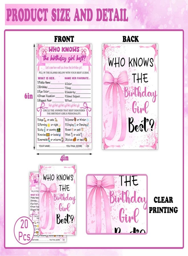 SHLINCO Who Knows The Birthday Best - Pink Party Games Card Set of 20 - Birthday Night Games Creative Idea - Pink Bow Themed Sleepover Slumber Party Supplies - Image 2