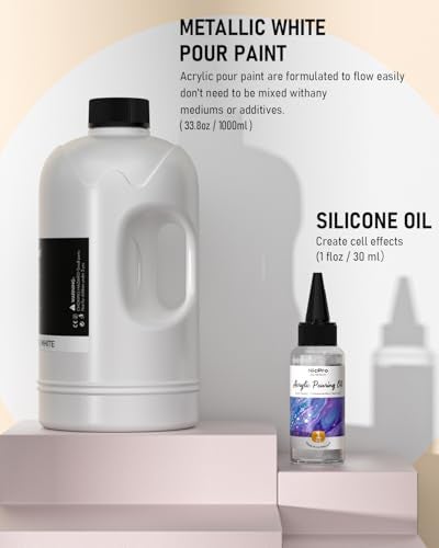Nicpro White Metallic Pearl Color Acrylic Pour Paint 338 Ounce PreMixed Pouring Paint Supplies with Silicone Pour Oil Gloves for Canvas Rock Wood Cell Creation Flow DIY Art Painting Ready to Pour - Image 3