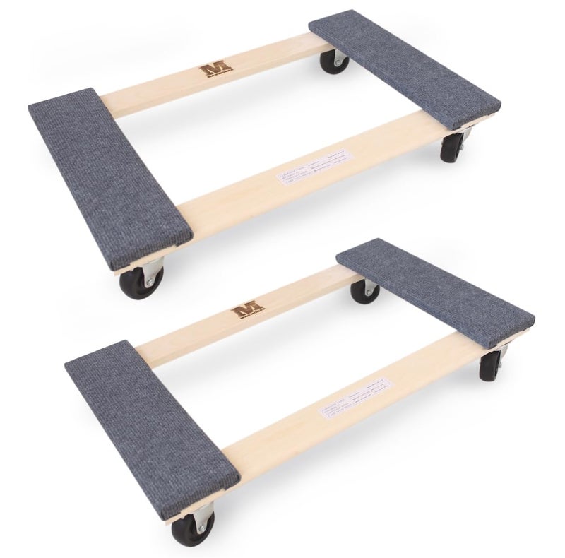 MaxWorks 50857 1320 lbs Capacity 18 in x 30 in Hardwood Furniture Moving Dolly KD Version Two Pack