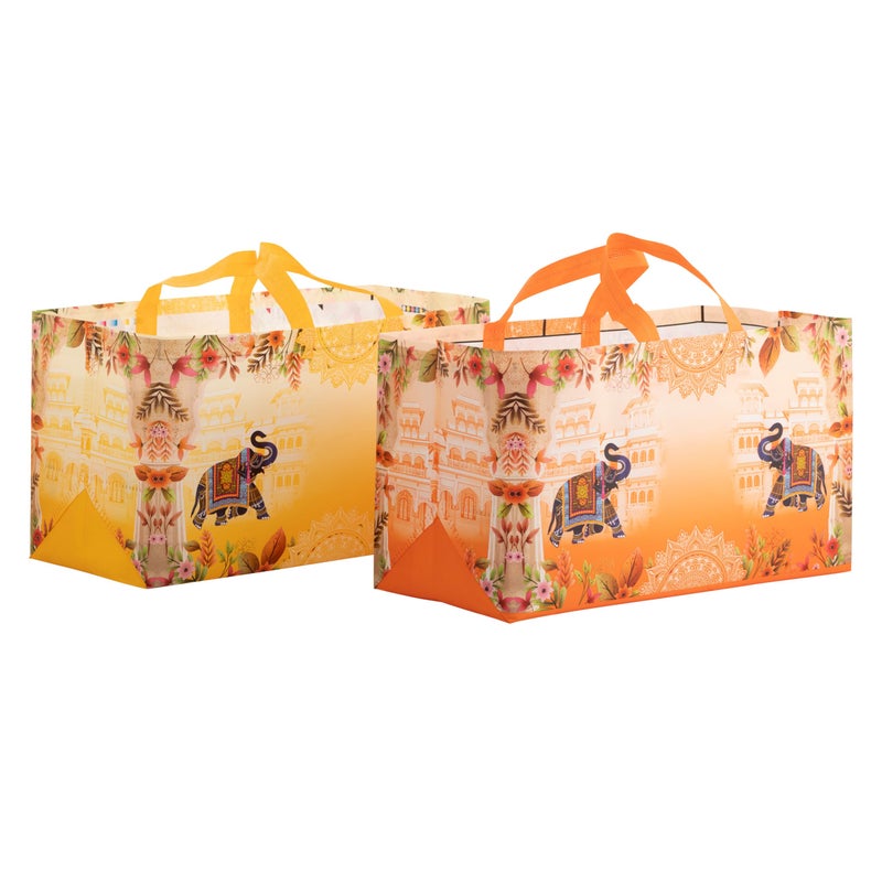 Drapme Jumbo Sweets Wedding Gift Bag, Matt Finish Non-Woven Laminated Fabric, Reusable & Eco-Friendly (Hathi Mahal Yellow, 16x9x8 Inch, Pack of 10 Pcs) - Image 4