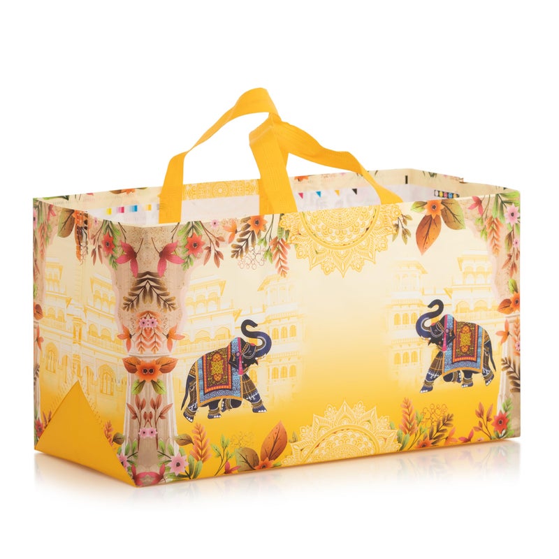 Drapme Jumbo Sweets Wedding Gift Bag, Matt Finish Non-Woven Laminated Fabric, Reusable & Eco-Friendly (Hathi Mahal Yellow, 16x9x8 Inch, Pack of 10 Pcs) - Image 5