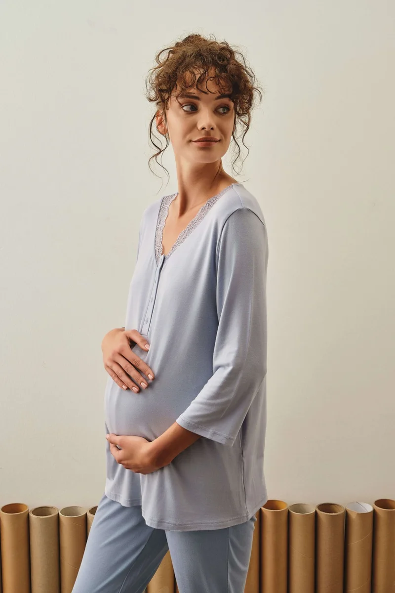 Hays Women's Pregnant Mother Modal Lace Detailed Pajama Top