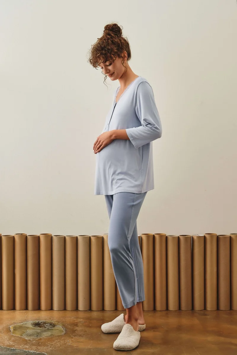 Hays Women's Pregnant Mother Modal Lace Detailed Pajama Top