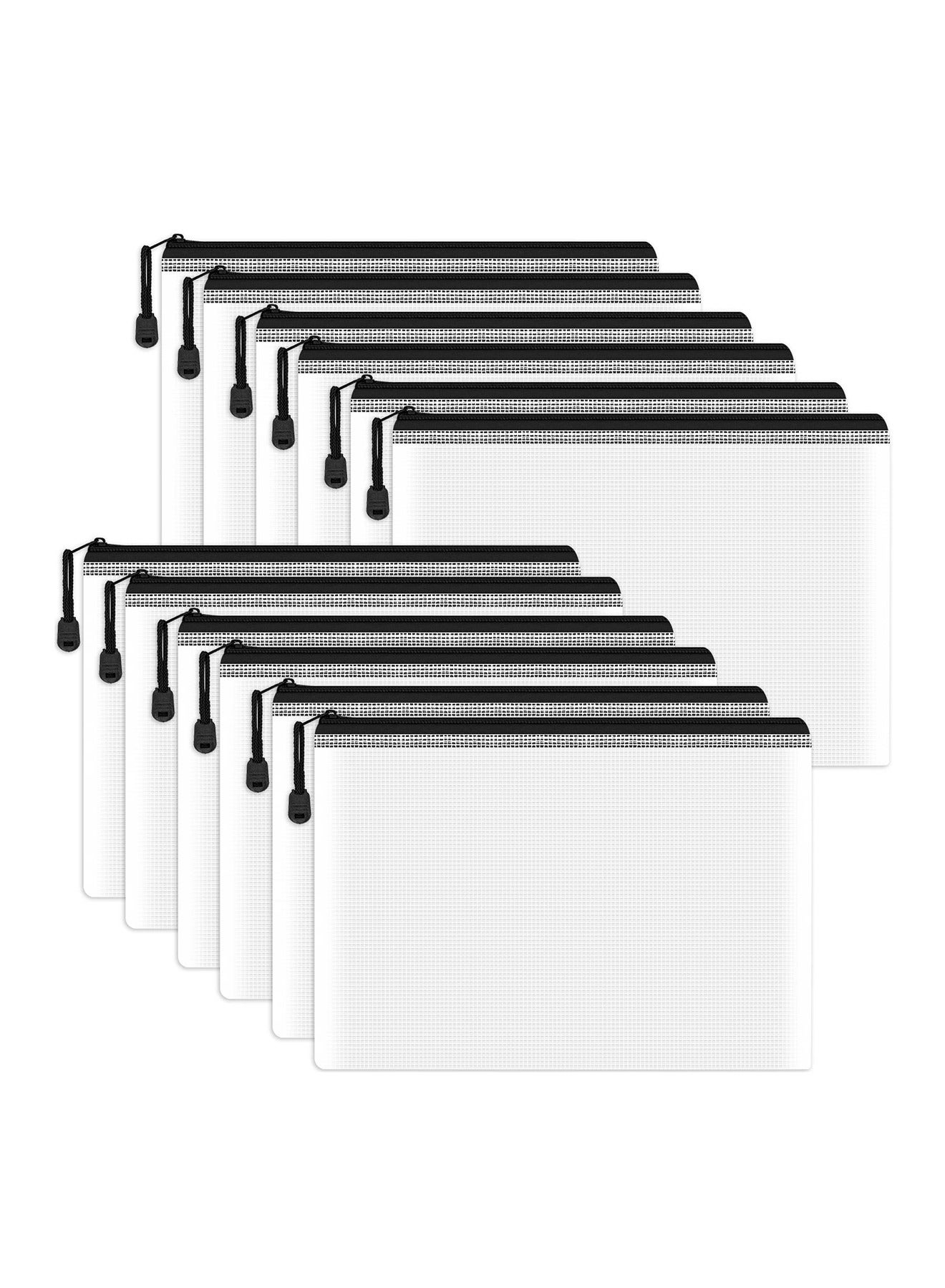 Blythornix A4 Size File Folders with Zipper, Plastic File Pockets Organizer with Zip Waterproof, Pouch Document Mesh Bag for Paper Storage, Black File Jackets 12 Packs