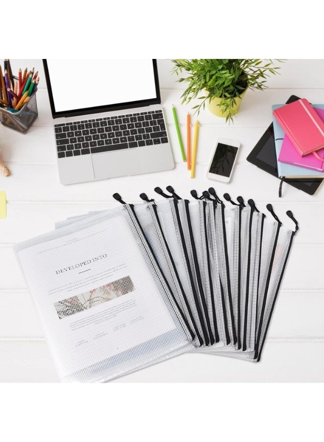 Blythornix A4 Size File Folders with Zipper, Plastic File Pockets Organizer with Zip Waterproof, Pouch Document Mesh Bag for Paper Storage, Black File Jackets 12 Packs - Image 5