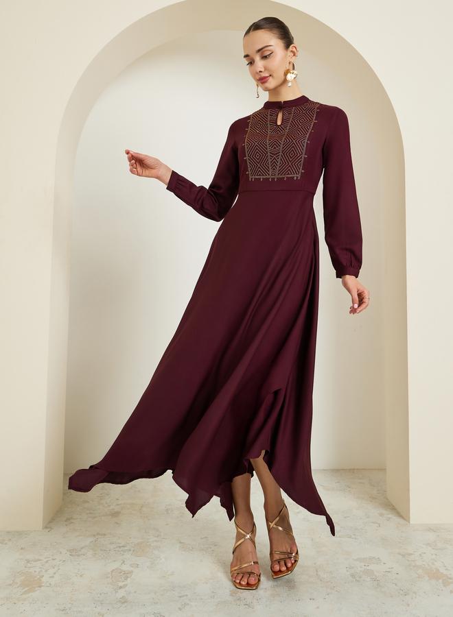 ستايلي فستان طويل مزين بحافة غير متماثلة - Image 3