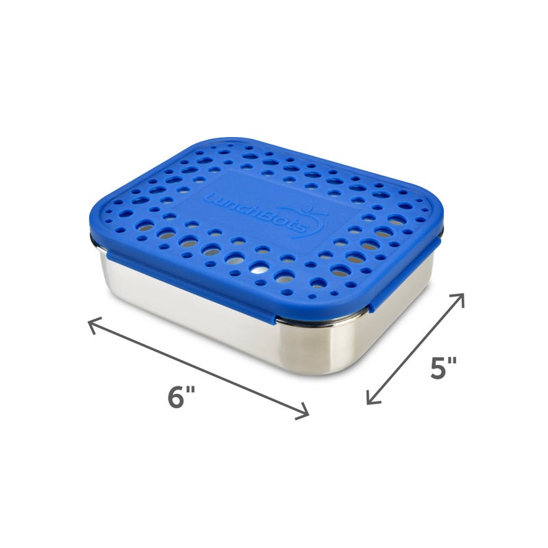 LunchBots Medium Duo Snack Container - Divided Stainless Steel Food Container - Two Sections for Half Sandwich and a Side - Eco-Friendly - Dishwasher Safe - Stainless Lid - Blue Dots - Image 2