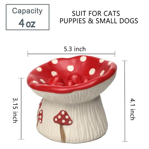 LOVINFURBABY Ceramic Cat Slow Feeder Cute Mushroom Shape Elevated Food Bowl Shallow Raised Cat Dish Anti Vomiting Whisker Fatigue Bowls - Image 3
