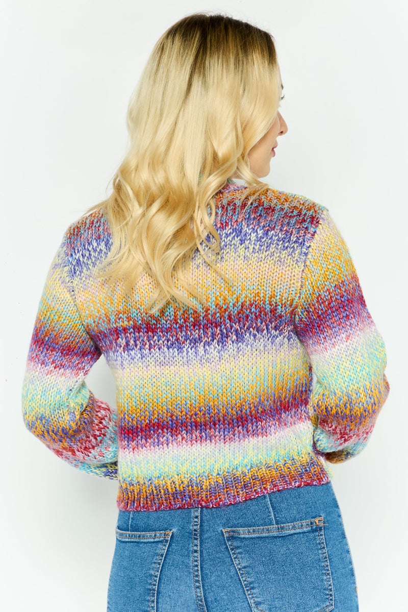 NIA Women Crew Neck Knitted Sweater, Red Combo - Image 4