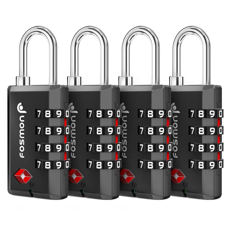 Fosmon Tsa Approved Locks For Luggage/ Suitcase With Open Alert Indicator (4 Pack) Heavy Duty Gun Safe Lock For Gun Case 4 Digit Shackle Combination Padlock For Travel Backpack Zipper Gym Locker - Image 1