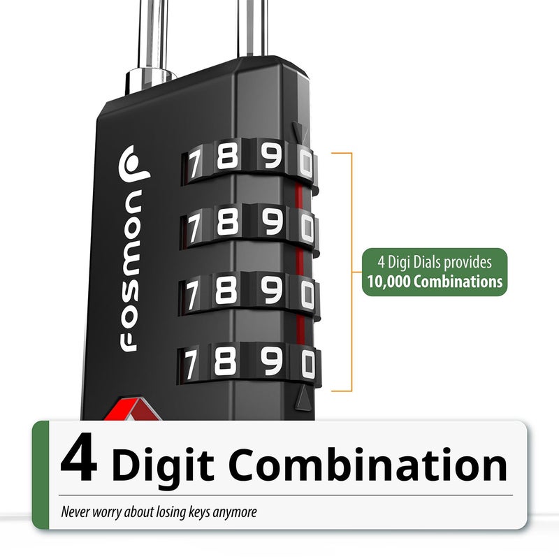 Fosmon Tsa Approved Locks For Luggage/ Suitcase With Open Alert Indicator (4 Pack) Heavy Duty Gun Safe Lock For Gun Case 4 Digit Shackle Combination Padlock For Travel Backpack Zipper Gym Locker - Image 3