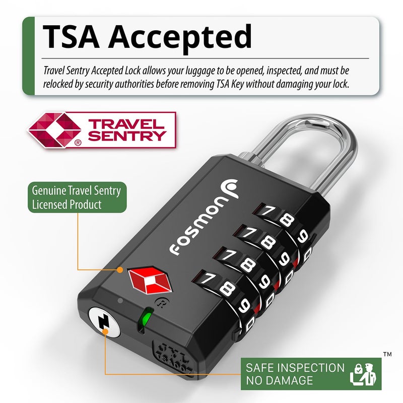 Fosmon Tsa Approved Locks For Luggage/ Suitcase With Open Alert Indicator (4 Pack) Heavy Duty Gun Safe Lock For Gun Case 4 Digit Shackle Combination Padlock For Travel Backpack Zipper Gym Locker - Image 2