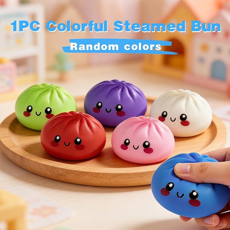 donciety Dumpling Squishies, 3.4inch Colorful Dumpling Stress Balls, Fidget Sensory Toy, Squeeze Dough Ball Stress Relief Hand Toys with Food Steamer, Dumpling Squishy Mystery Box, 6 Colors Random(1pack) - Image 3