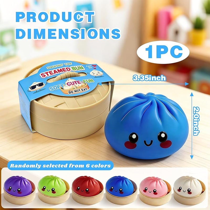 donciety Dumpling Squishies, 3.4inch Colorful Dumpling Stress Balls, Fidget Sensory Toy, Squeeze Dough Ball Stress Relief Hand Toys with Food Steamer, Dumpling Squishy Mystery Box, 6 Colors Random(1pack) - Image 2