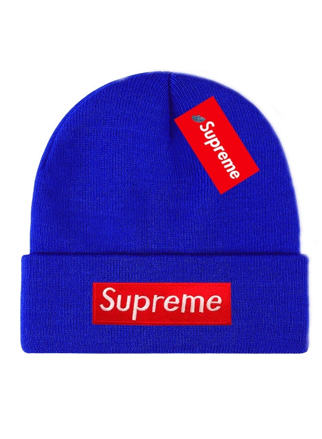 Supreme Red Box Logo Rib Knit Beanie (Royal Blue)