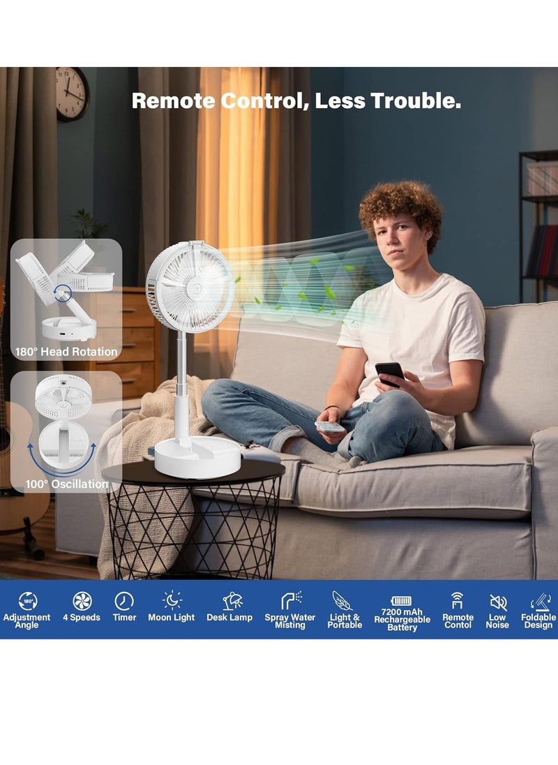 General's - Portable Oscillating Standing Fan with Remote Control Light, Rechargeable Fan Small Desk Fan with Misting Timer 4 Speeds 7200mAh Folding Quiet USB Fan Personal Floor Fan Pedestal Fans for Home Room - Image 1