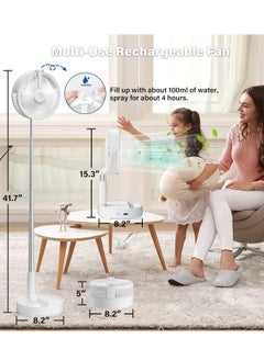 General's Portable Oscillating Standing Fan with Remote Control Light, Rechargeable Fan Small Desk Fan with Misting Timer 4 Speeds 7200mAh Folding Quiet USB Fan Personal Floor Fan Pedestal Fans for Home Room  - Image 5