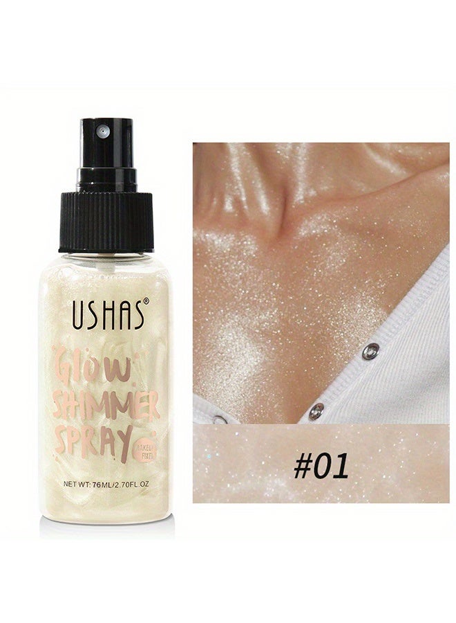 Ushas Glow Shimmer Spray, Shimmer Body Oil Liquid Easy To Push Away Natural Moisture Glitter Face Brightening Glow Pearl Highlighter Illuminator Shine Contouring Makeup For Face And Body #01  - Image 2