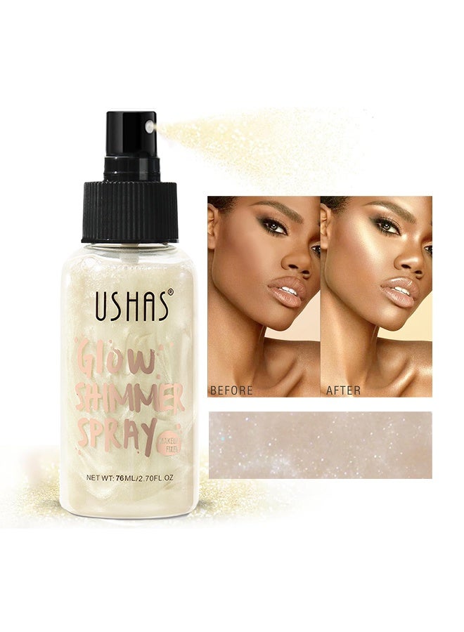 Ushas Glow Shimmer Spray, Shimmer Body Oil Liquid Easy To Push Away Natural Moisture Glitter Face Brightening Glow Pearl Highlighter Illuminator Shine Contouring Makeup For Face And Body #01  - Image 1