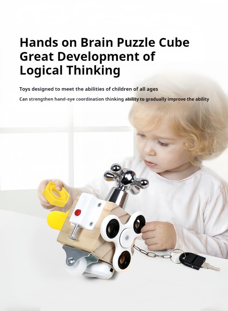 فيساليا ألعاب مونتيسوري للأطفال 3 سنوات فأكثر، مكعب نشاط خشبي 6 في 1 مع تعلم المهارات الحياتية، ألعاب تعليمية حسية للأولاد والبنات - Image 1