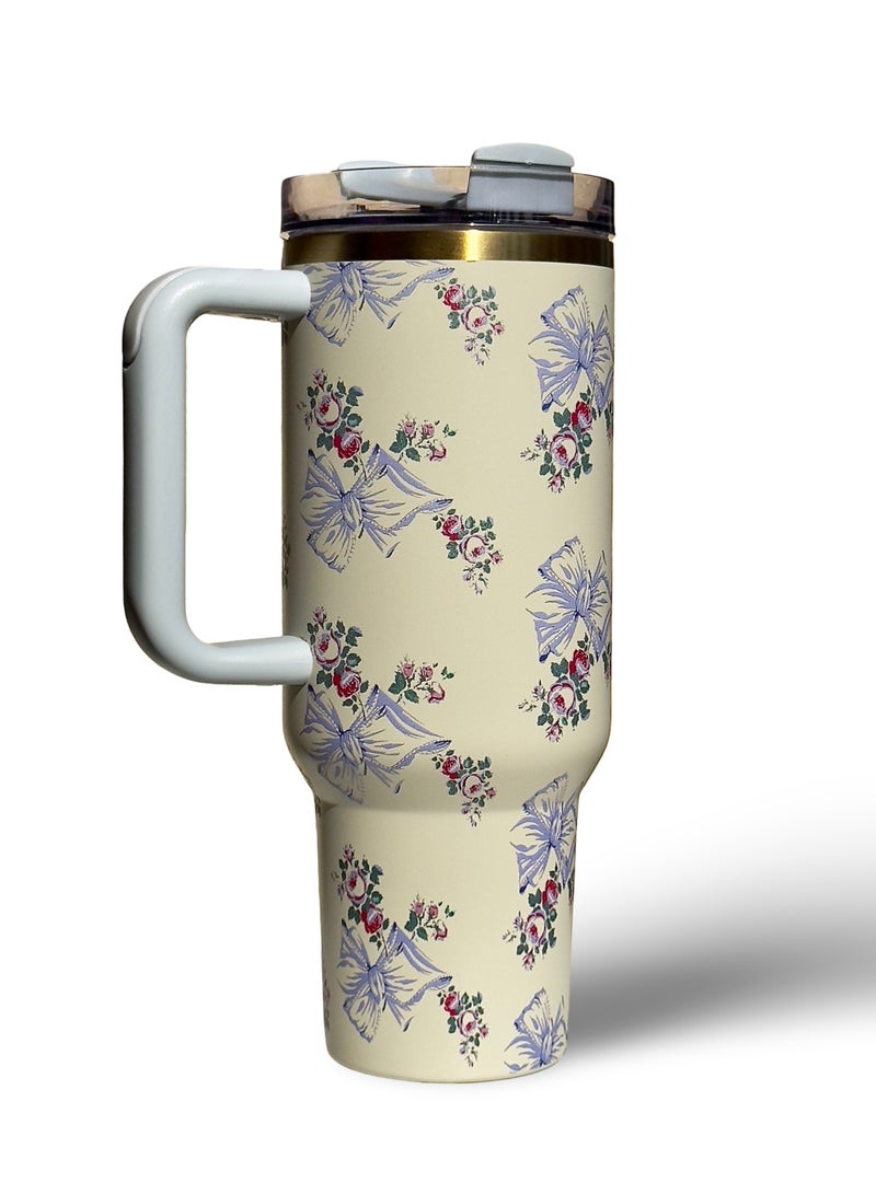 Stanley Love Shack Fancy H2.0 Flow State 40oz Rosa Beaux Blue Tumbler, Stainless Steel Vacuum Insulated Quencher with Lid, Straw, Pouch and Stopper in Elegant Gift-Ready Packaging, Keeps Drinks Cold for Hours - Image 2