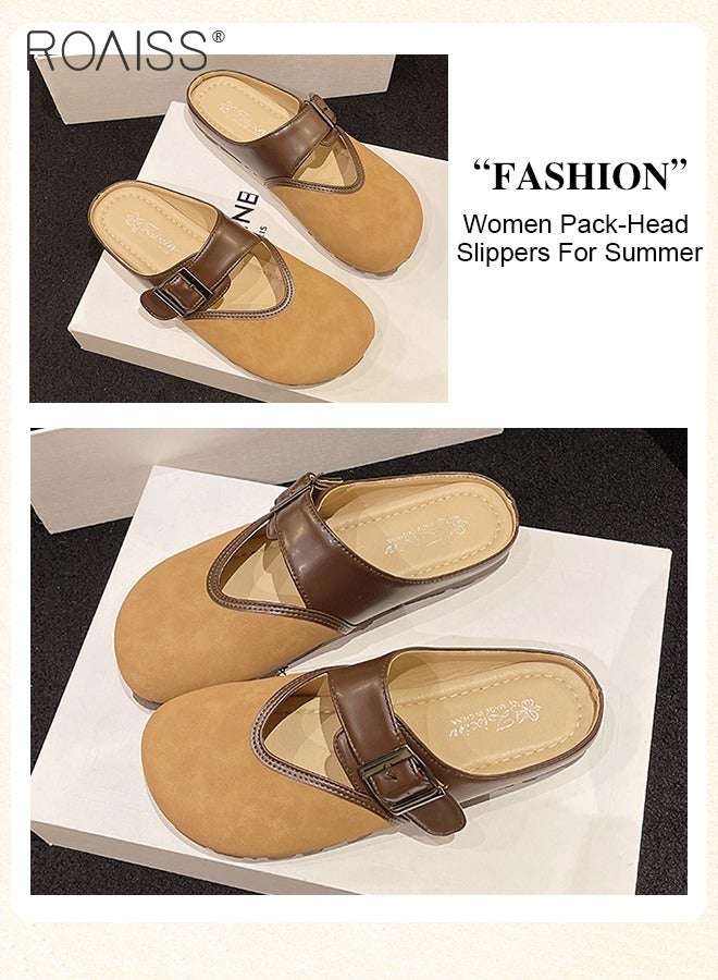 roaiss Women's Toe Cap Backless Flats, Casual Suede Clogs, Trendy Vintage Sandals, Potato Shoes with Arch Support, Comfortable Elegant Leather Mules, Classic Slip-On Shoes with Retro-style Bronze Buckles, Ideal for All-day Wear  - Image 2