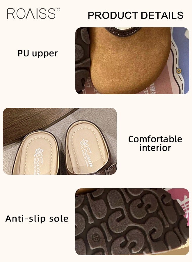 roaiss Women's Toe Cap Backless Flats, Casual Suede Clogs, Trendy Vintage Sandals, Potato Shoes with Arch Support, Comfortable Elegant Leather Mules, Classic Slip-On Shoes with Retro-style Bronze Buckles, Ideal for All-day Wear  - Image 5