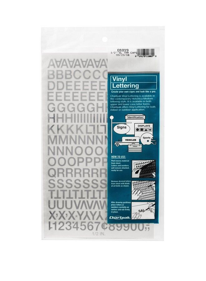 Chartpak Selfadhesive Vinyl Capital Letters And Numbers 1 2 Inches High Silver 201 Per Pack (01019) - Image 2