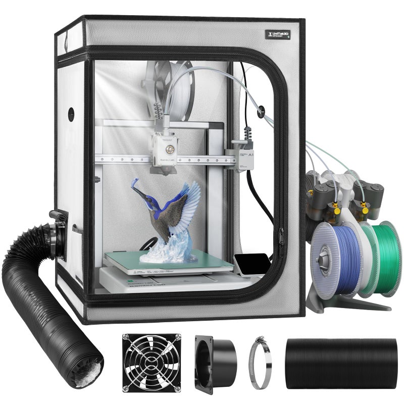 UniTak3D Upgrade 3D Printer Enclosure with Ventilation Kit for Bambu lab A1/A1 Mini Combo,Fireproof&Dustproof Constant Temperature 3D Printer Cover with AMS LED Light-520*600*700mm-NOT For AMS lite Top-mount - Image 1