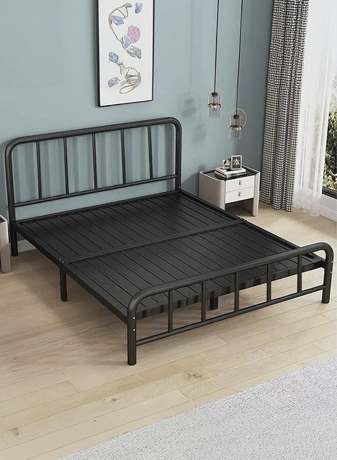 شو وو إطار سرير حديث سميك وسهل التركيب مع لوح أمامي ولوح خلفي، إطار سرير مزدوج بمنصة معدنية، يدعم جميع الشرائح المعدنية، تخزين أسفل السرير، لا حاجة إلى زنبرك صندوقي، إطار سرير خالٍ من الضوضاء، أسود 150*200 سم - Image 1