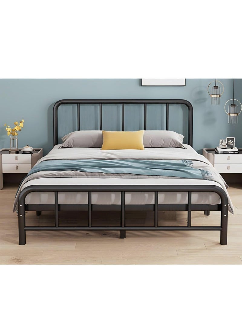 شو وو إطار سرير حديث سميك وسهل التركيب مع لوح أمامي ولوح خلفي، إطار سرير مزدوج بمنصة معدنية، يدعم جميع الشرائح المعدنية، تخزين أسفل السرير، لا حاجة إلى زنبرك صندوقي، إطار سرير خالٍ من الضوضاء، أسود 150*200 سم - Image 2