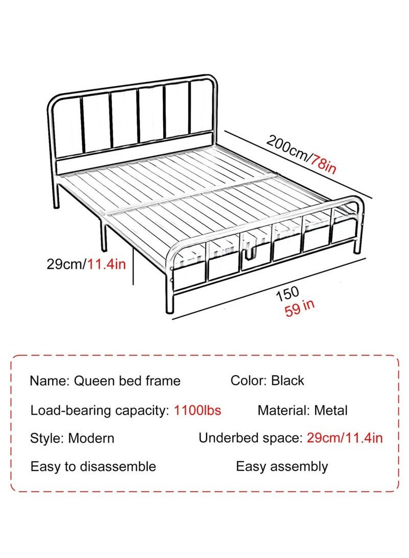 شو وو إطار سرير حديث سميك وسهل التركيب مع لوح أمامي ولوح خلفي، إطار سرير مزدوج بمنصة معدنية، يدعم جميع الشرائح المعدنية، تخزين أسفل السرير، لا حاجة إلى زنبرك صندوقي، إطار سرير خالٍ من الضوضاء، أسود 150*200 سم - Image 3