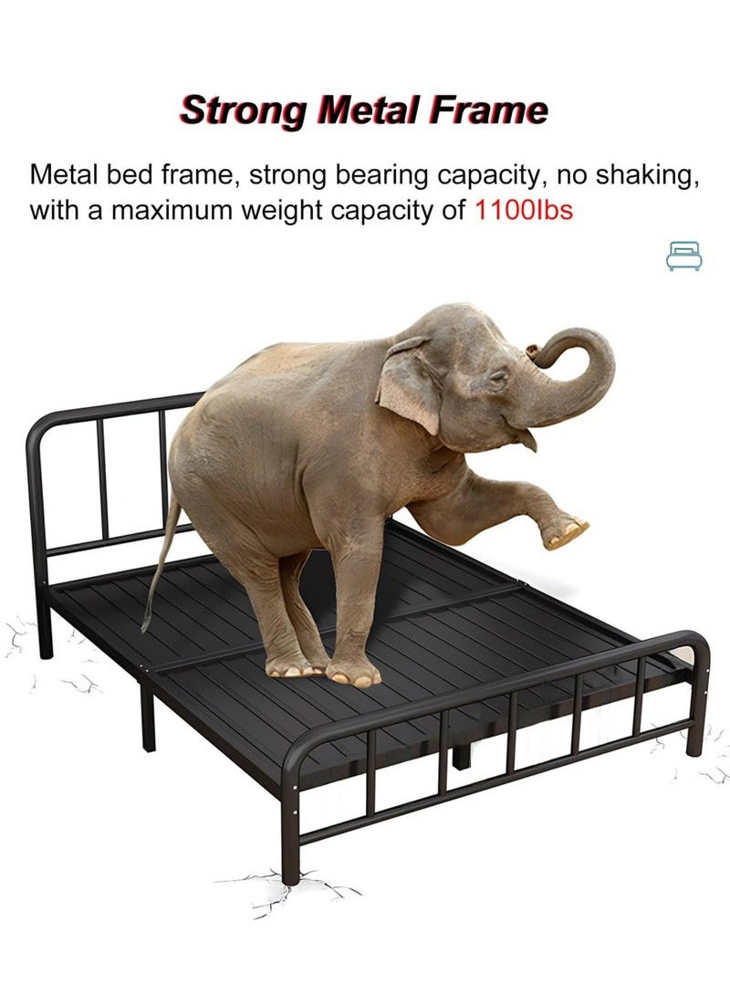 شو وو إطار سرير حديث سميك وسهل التركيب مع لوح أمامي ولوح خلفي، إطار سرير مزدوج بمنصة معدنية، يدعم جميع الشرائح المعدنية، تخزين أسفل السرير، لا حاجة إلى زنبرك صندوقي، إطار سرير خالٍ من الضوضاء، أسود 150*200 سم - Image 4
