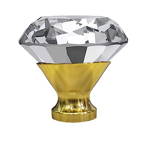 J P Hardware Clear Glass Crystal Cabinet Knobs/Wardrobe Door Knobs/Cupboard Drawer Pull Handle/Glass Dresser Knobs (Pack of 4_40mm) (Gold Diamond knobs) - Image 3