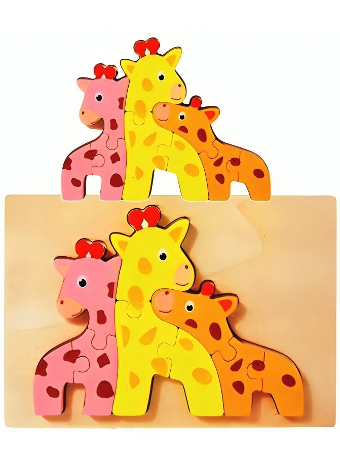 ألغاز خشبية ثلاثية الأبعاد بتصميم عائلة الحيوانات للأطفال الصغار، أدوات دعم التعليم المبكر للآباء والمعلمين، ألوان وأنماط جذابة، صممت لتنمية المهارات الحركية من مونتيسوري، هدايا رائعة (عائلة الزرافات) - Image 1
