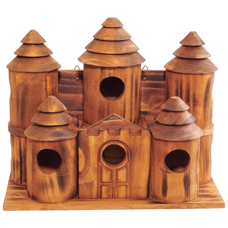 MIXUMON Wooden Bird Houses for Outside â€“ 8 Rooms Castle-Style Bird House, Carbonized Pine Rustic Finish, 1.57" Entrance Holes, Decorative Outdoor Bird Nesting Box (Rustic, 8 Rooms) - Image 5