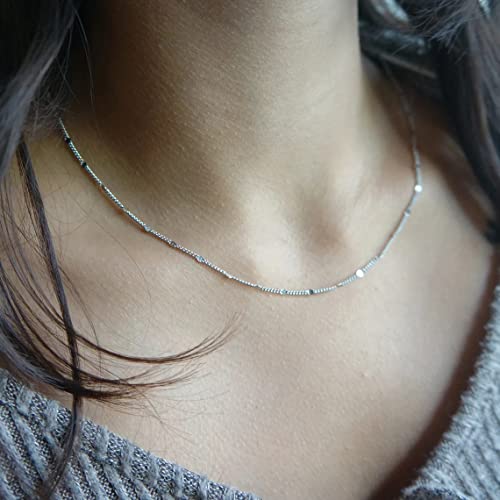 BERISO 14K GoldSilver Plated Choker Necklace for Women Shining Dots Station Gold Chain Necklace Beads Sparkle Chain Necklace Link Chain Exquisite Jewelry for women - Image 3