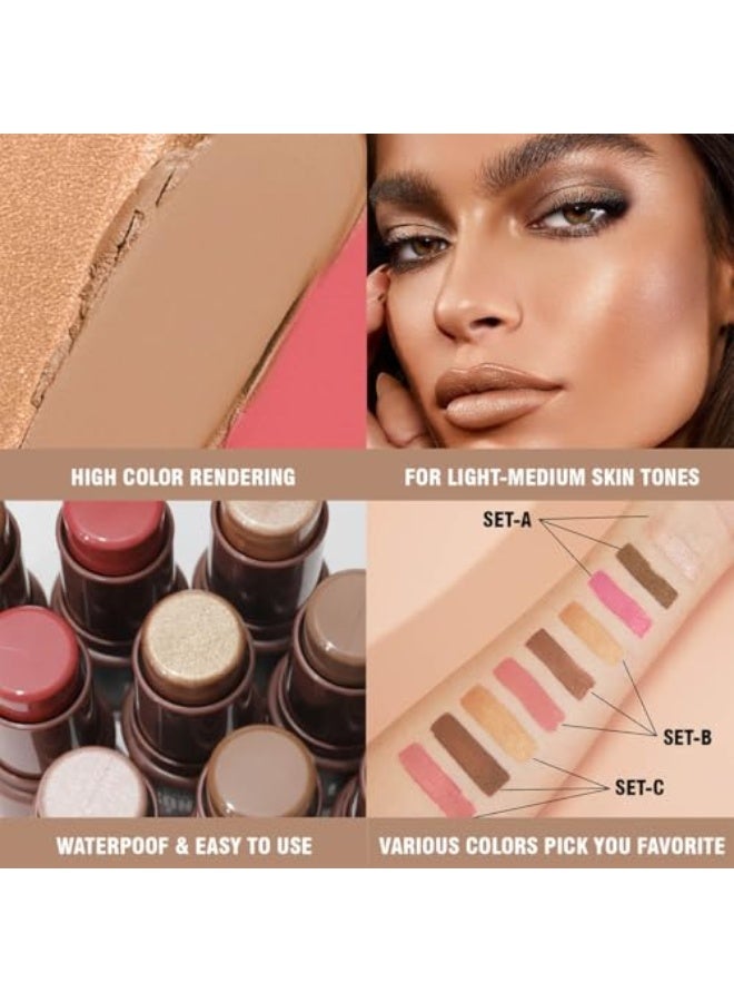 HelloKiss 3Set Contouring Stick Set: Blush Bronzer Highlighter Trio for Natural Makeup, Long-Lasting & Travel-Friendly | Ideal for Middle Eastern Climate (Set-C, Standard) - Image 5