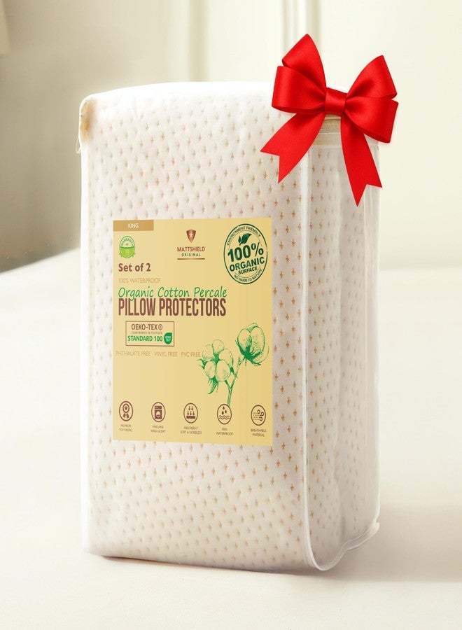 MATTSHIELD ORIGINAL 2-Pack Deluxe Cooling Organic Pillow Protectors King - Organic Cotton Percale, Waterproof & Breathable Zippered Encasements for Hot Sleepers - OCS Blended & Oeko-TEX Certified - Image 1