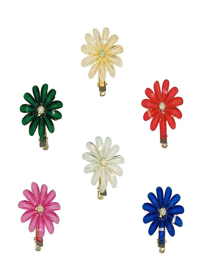 VORSET 6 Pcs Crystal Flowers/Floral Hair Clips Elegant Long hair | Claw clip | Crow Clip Duckbill | Alligator Hair Accessories For Girls And Women - Image 1